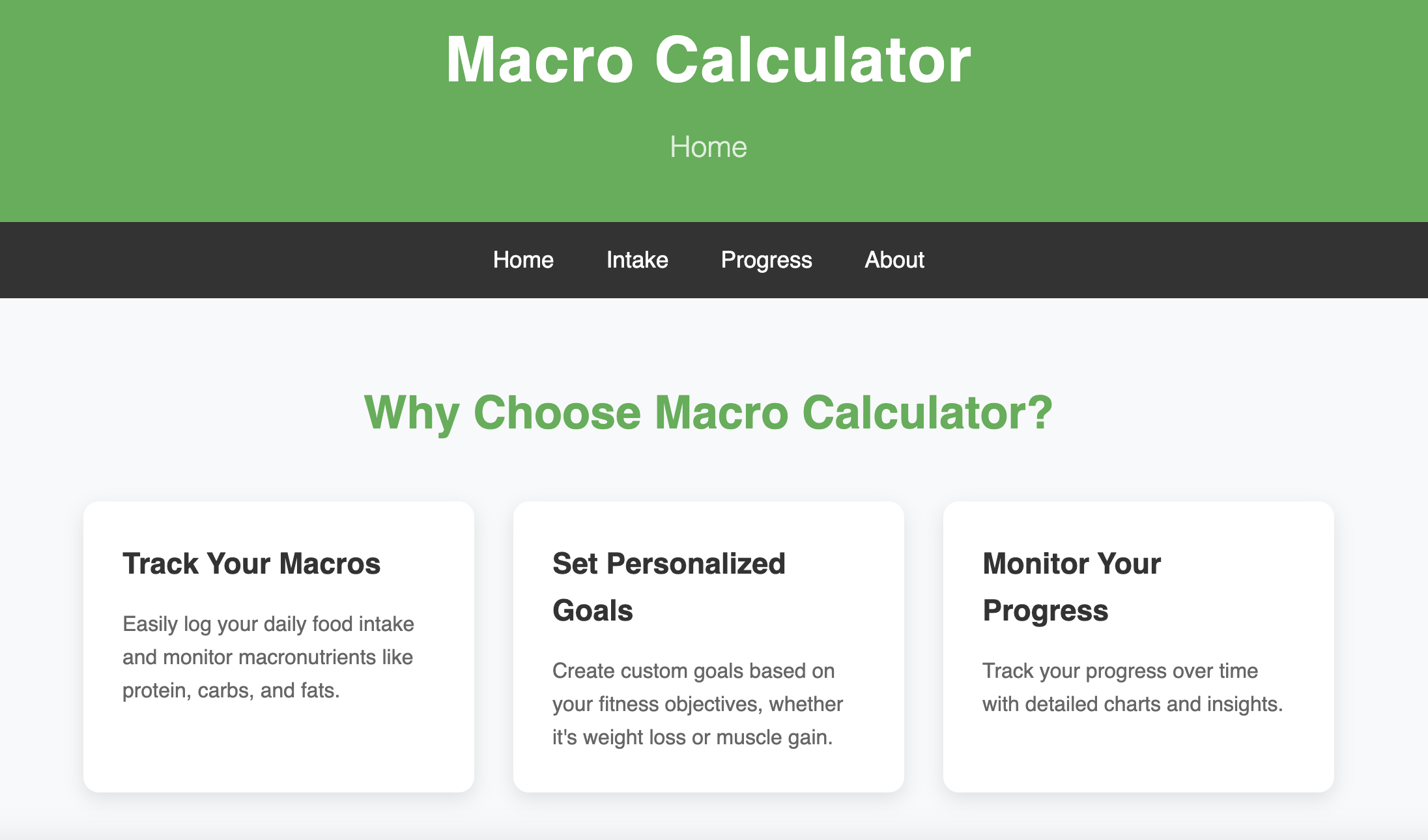 Macro Calculator Website Screenshot